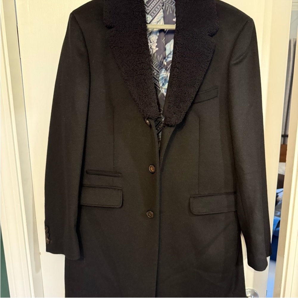 Ted Baker Black Trench Coat with Shearling Collar